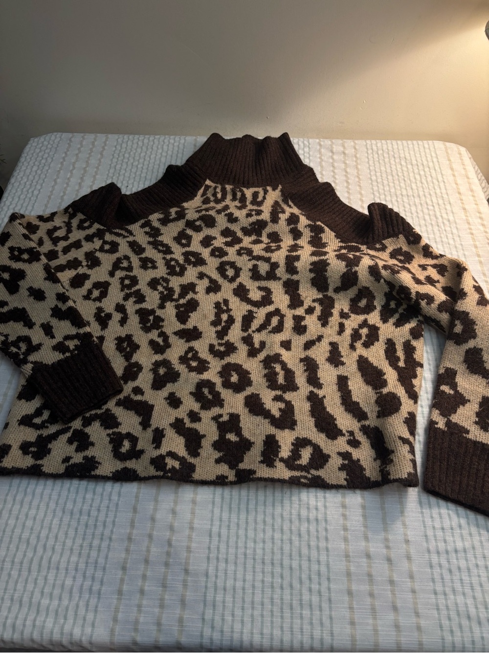 VENUS Cream & Brown Leopard-Print Off-Shoulder Sweater